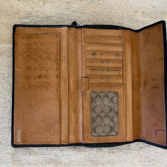 Vintage Classic Coach Black Leather Soho Buckle Trifold Check CC Wallet - Picture 5 of 9